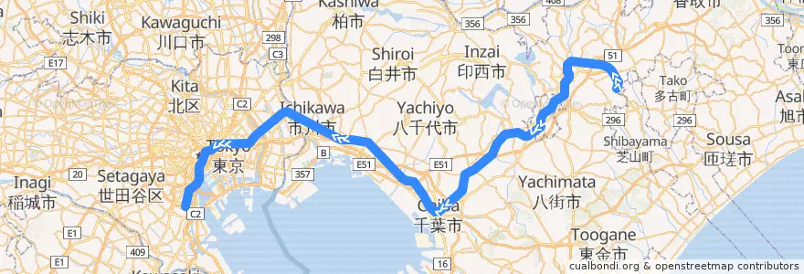 Mapa del recorrido JR成田エクスプレス de la línea  en Jepun.