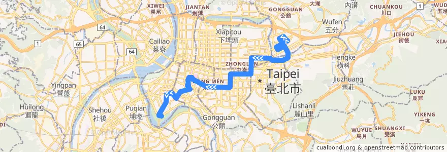 Mapa del recorrido 臺北市 204 東園-麥帥新城 (返程) de la línea  en Taipei.