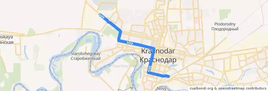 Mapa del recorrido Троллейбус №4: улица Круговая - ж/д вокзал Краснодар-1 de la línea  en городской округ Краснодар.
