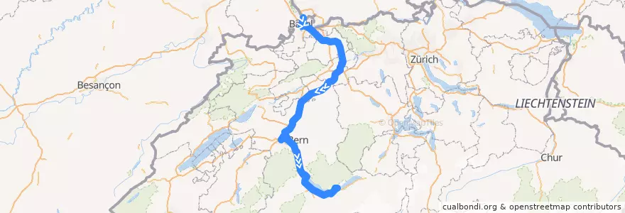 Mapa del recorrido EC 7: Hamburg => Interlaken Ost de la línea  en Швейцария.
