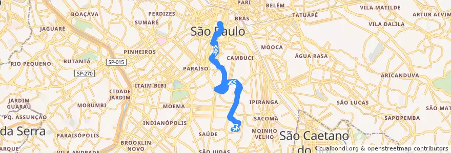 Mapa del recorrido 4114-10 Term. Pq. D. Pedro II de la línea  en São Paulo.