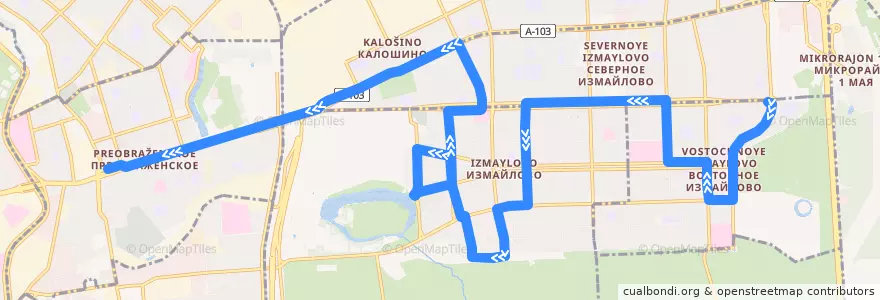 Mapa del recorrido Автобус 34: Площадь Соловецких Юнг => Метро «Преображенская площадь» de la línea  en Восточный административный округ.