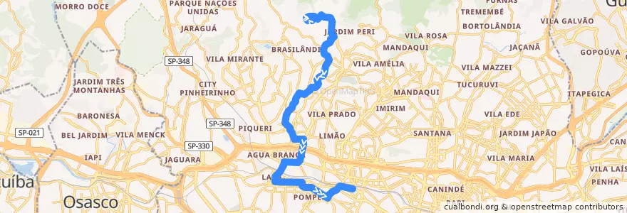 Mapa del recorrido 938V-10 Metrô Barra Funda de la línea  en São Paulo.