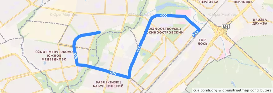 Mapa del recorrido Автобус 696: Платформа Лось => Заревый проезд de la línea  en Северо-Восточный административный округ.