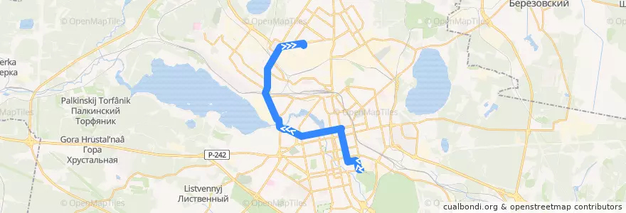 Mapa del recorrido Трамвай 6. ЦПКиО - Машиностроителей de la línea  en Yekaterinburg Municipality.