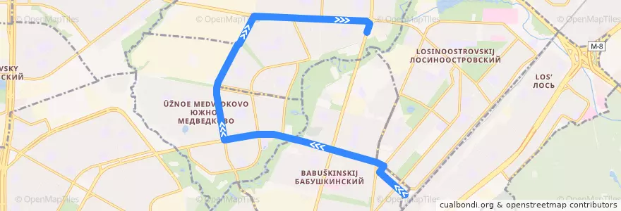 Mapa del recorrido Автобус 174: Станция Лосиноостровская => Осташковская улица de la línea  en Nordöstlicher Verwaltungsbezirk.