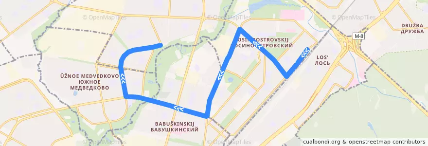 Mapa del recorrido Автобус 181: Платформа Лось => Заревый проезд de la línea  en Северо-Восточный административный округ.