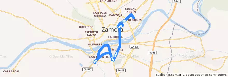 Mapa del recorrido Linea 7 de la línea  en Zamora.