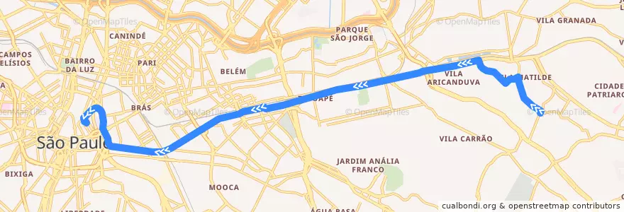 Mapa del recorrido 3414-10 Terminal Parque Dom Pedro II de la línea  en São Paulo.