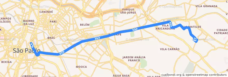 Mapa del recorrido 3414-10 Vila Dalila de la línea  en São Paulo.