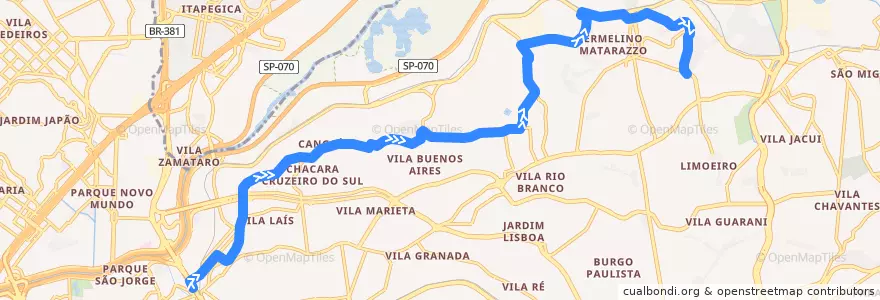 Mapa del recorrido 211V-10 Vila Paranaguá de la línea  en 聖保羅.