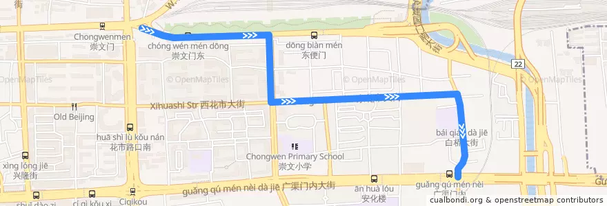 Mapa del recorrido Bus 12: 五间楼 => 五间楼 de la línea  en 东城区.