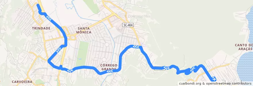 Mapa del recorrido Ônibus 845: Lagoa da Conceição via Córrego Grande, TILAG => TITRI, Ida de la línea  en 플로리아노폴리스.