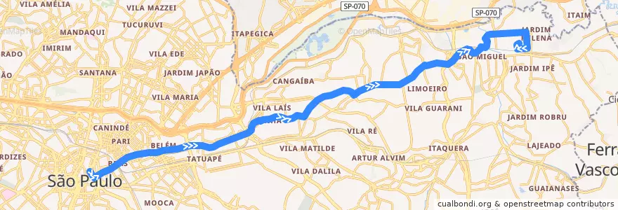 Mapa del recorrido 2552-10 Vila Mara de la línea  en São Paulo.