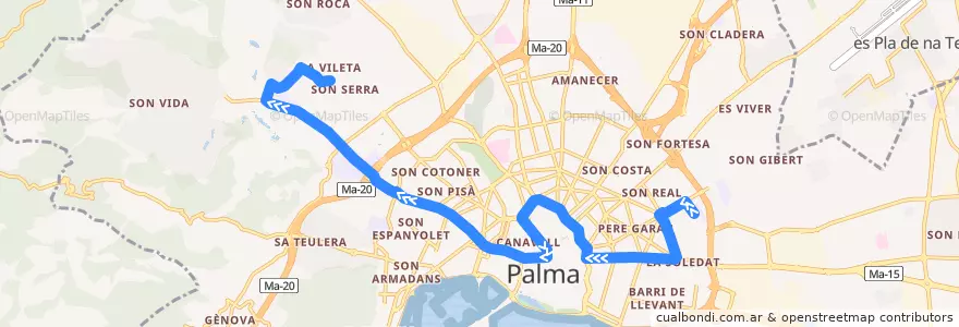 Mapa del recorrido Bus 7: Son Gotleu → Son Xigala de la línea  en پالما.