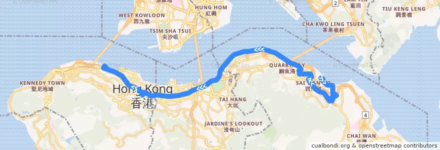 Mapa del recorrido Bus 720 (Grand Promenade → Central (Macau Ferry)) (2) de la línea  en Hong Kong Island.