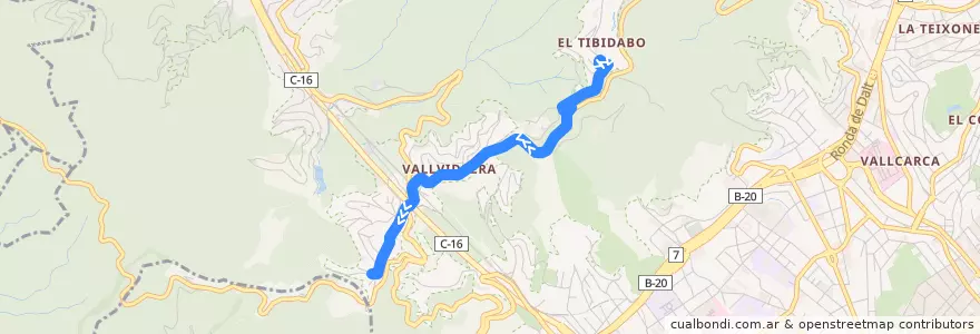 Mapa del recorrido 111 Tibidabo => Vallvidrera de la línea  en Barcelona.