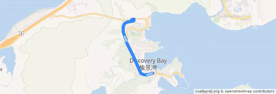 Mapa del recorrido 4 - 愉景灣碼頭廣場 - 海澄湖畔二段 (循環線) Discovery Bay Ferry Pier Plaza - Siena Two (Circular Route) de la línea  en 離島區 Islands District.