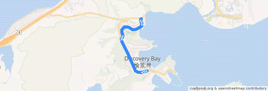 Mapa del recorrido 9 -愉景灣碼頭廣場 - 海澄湖畔一段 (循環線) Discovery Bay Ferry Pier Plaza - Siena One (Circular Route) de la línea  en 離島區 Islands District.