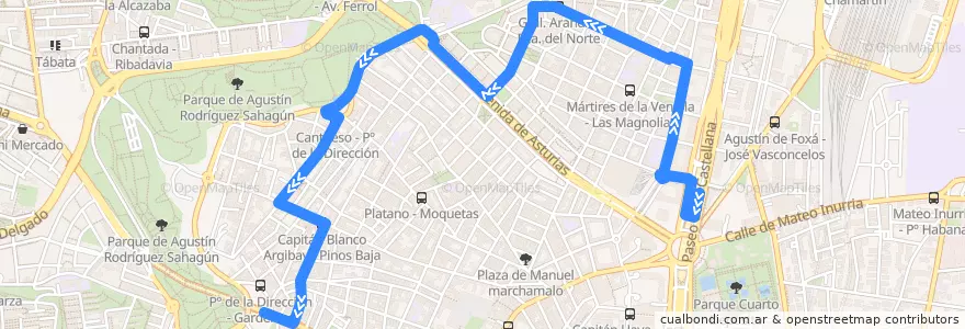 Mapa del recorrido Bus 177: Plaza de Castilla → Marqués de Viana de la línea  en 마드리드.