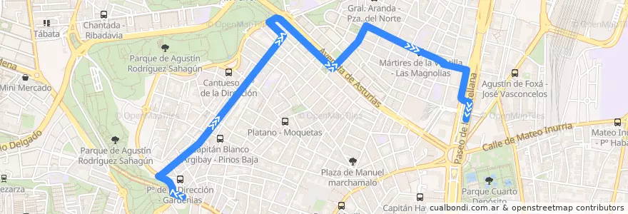Mapa del recorrido Bus 177: Marqués de Viana → Plaza de Castilla de la línea  en Madrid.