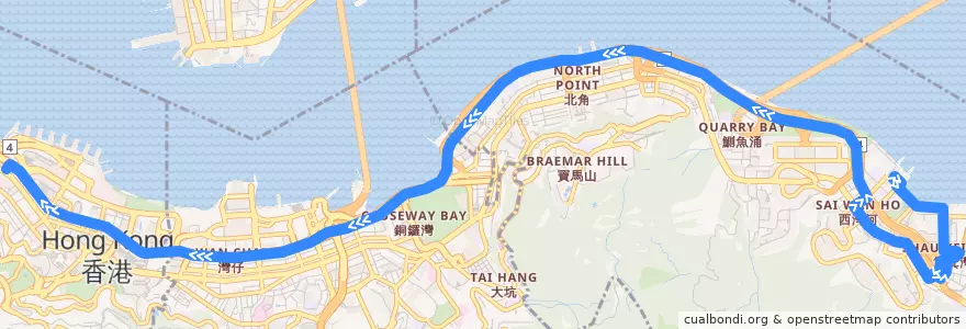 Mapa del recorrido Bus 720 (Grand Promenade → Central (Gilman Street)) (1) de la línea  en Hong Kong Island.