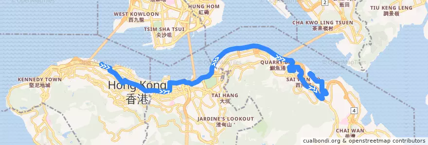 Mapa del recorrido Bus 720 (Central (Macau Ferry) → Grand Promenade) (2) de la línea  en Isla de Hong Kong.