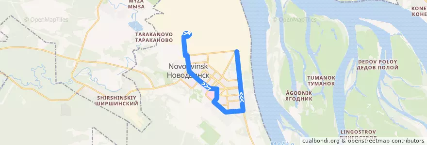 Mapa del recorrido Автобус № 1: Проходная 3-ей очереди - Центральная проходная de la línea  en ノヴォドヴィンスク管区.