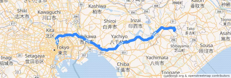 Mapa del recorrido 京成本線 de la línea  en Japón.