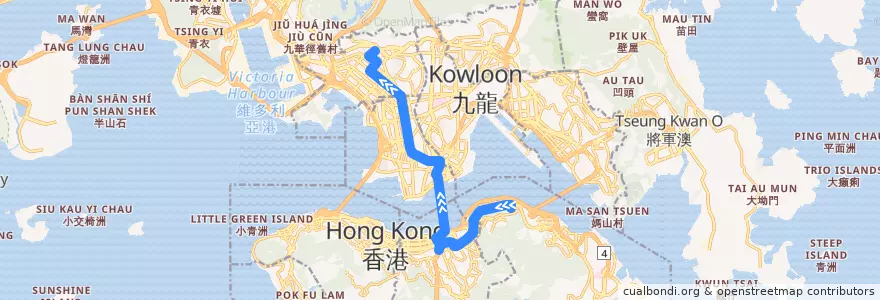Mapa del recorrido Cross-harbour Bus 112 (North Point (Pak Fuk Road) → So Uk) de la línea  en 新界.