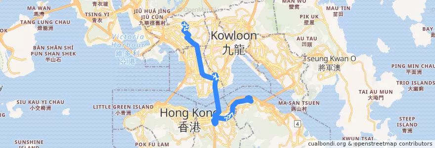 Mapa del recorrido Cross-harbour Bus 112 (So Uk → North Point (Pak Fuk Road)) de la línea  en New Territories.