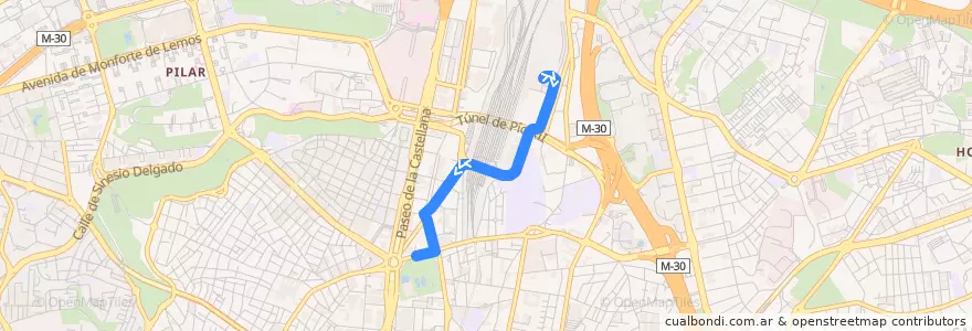 Mapa del recorrido Bus T62: Estación de Chamartín → Plaza de Castilla de la línea  en Madrid.