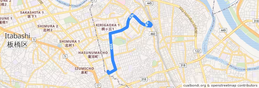 Mapa del recorrido 赤80-2 de la línea  en 北区.