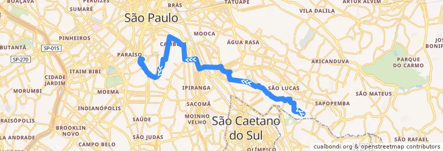Mapa del recorrido 476G-41 Metrô Ana Rosa de la línea  en São Paulo.