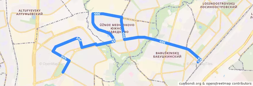 Mapa del recorrido Автобус 124: Станция Лосиноостровская => Микрорайон 4 «Д» Отрадного de la línea  en Nordöstlicher Verwaltungsbezirk.