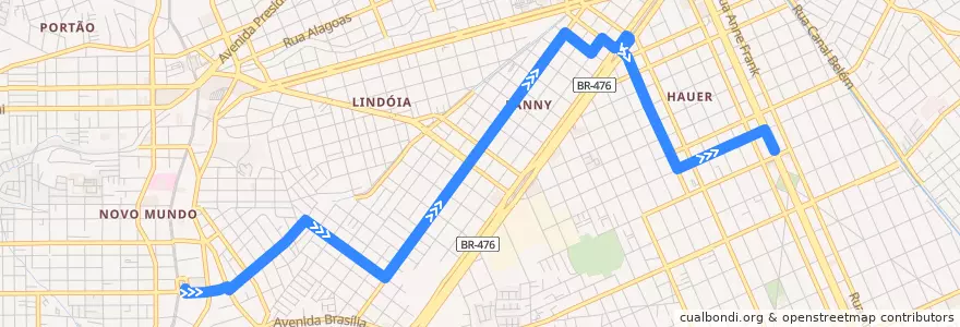 Mapa del recorrido Fanny de la línea  en Curitiba.
