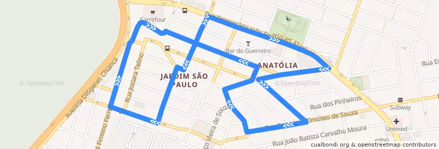 Mapa del recorrido I006 - Anatólia de la línea  en João Pessoa.