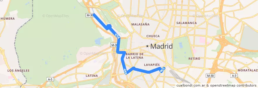 Mapa del recorrido Bus 41: Atocha → Colonia del Manzanares de la línea  en Madrid.