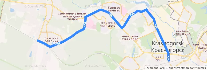 Mapa del recorrido Автобус № 833: Станция МЦД Павшино - платформа Опалиха de la línea  en городской округ Красногорск.