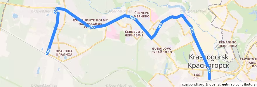Mapa del recorrido Автобус № 833: Платформа Опалиха - Станция МЦД Павшино de la línea  en городской округ Красногорск.