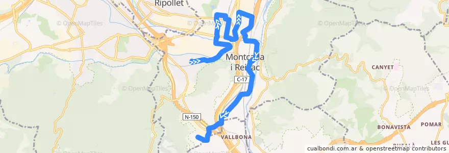 Mapa del recorrido 155 - Santa Maria de Montcada - Can Cuiàs de la línea  en Montcada i Reixac.