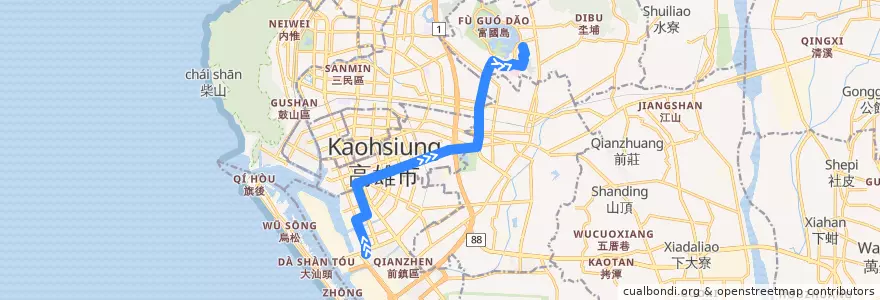 Mapa del recorrido 三多幹線A(往程) de la línea  en Kaohsiung.