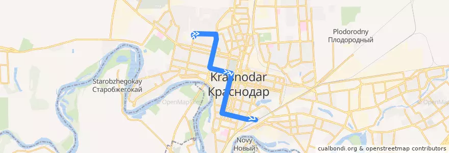 Mapa del recorrido Троллейбус №6: Водолечебница - ж/д вокзал Краснодар-1 de la línea  en городской округ Краснодар.