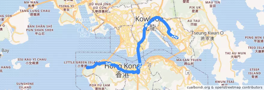 Mapa del recorrido Cross-harbour Bus 101 (Kwun Tong (Yue Man Square) → Kennedy Town) de la línea  en Nuovi Territori.