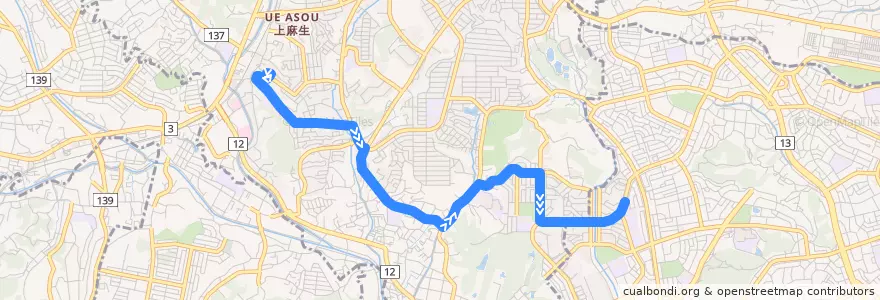 Mapa del recorrido 柿生線 de la línea  en 麻生区.