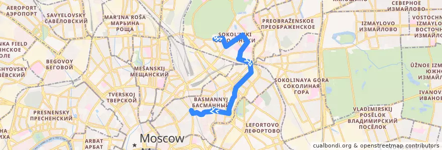 Mapa del recorrido Автобус №78: дворец спорта "Сокольники" - площадь Земляной Вал de la línea  en Москва.