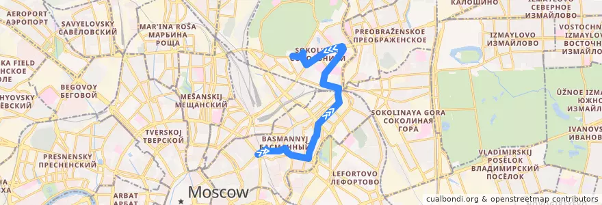 Mapa del recorrido Автобус №78: площадь Земляной Вал - дворец спорта "Сокольники" de la línea  en Москва.