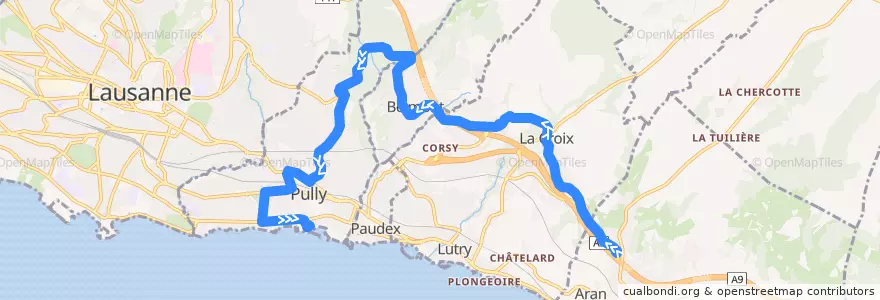 Mapa del recorrido 47: Grandvaux-Pra Grana => Pully-Port de la línea  en District de Lavaux-Oron.