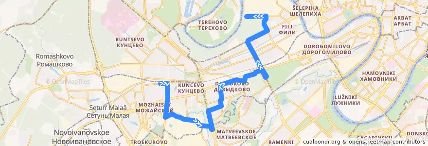 Mapa del recorrido Автобус №104: платформа Рабочий поселок - Лес de la línea  en Западный административный округ.