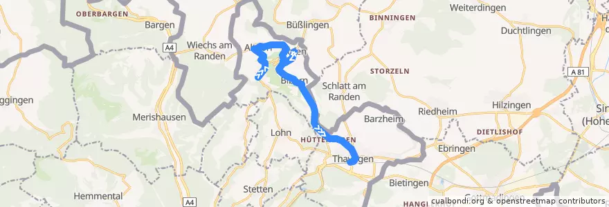 Mapa del recorrido Bus 24: Opfertshofen SH, Reiatstube => Thayngen, Bahnhof de la línea  en Thayngen.